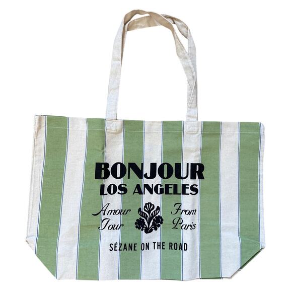 Sezane Handbags - NWOT Sezane Los Angeles Green & White Stripe Canvas Tote Bag